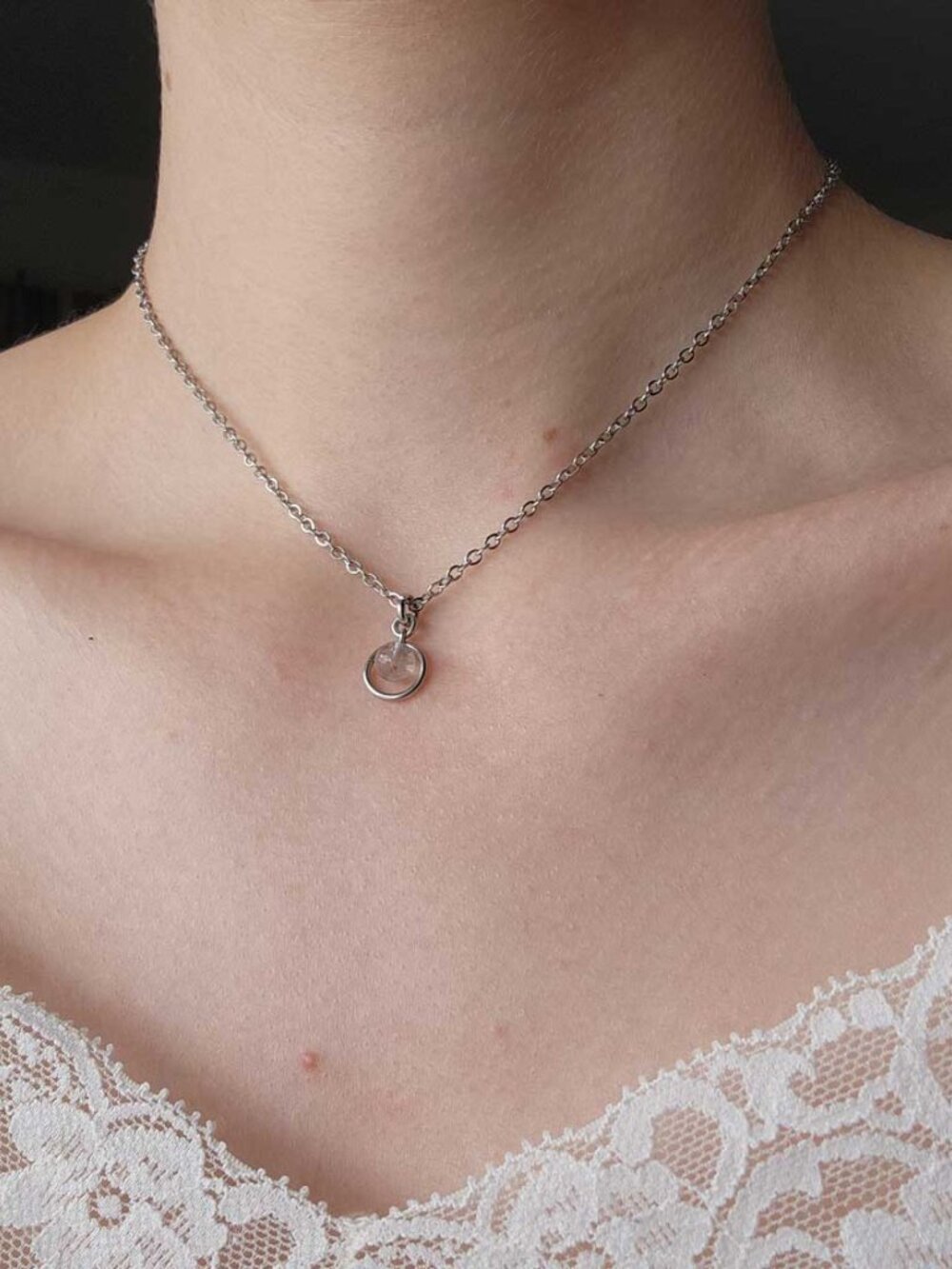 Dainty silver and purple whimsigoth necklace with a small silver chain